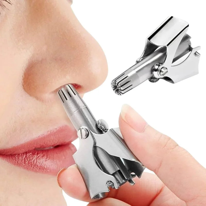 Manual Stainless Steel Nose & Ear Hair Trimmer β Painless, Battery-Free Precision Grooming Tool with Cleaning Brush