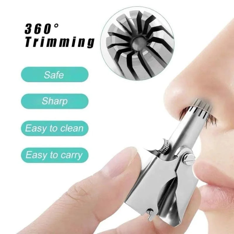 Manual Stainless Steel Nose & Ear Hair Trimmer β Painless, Battery-Free Precision Grooming Tool with Cleaning Brush